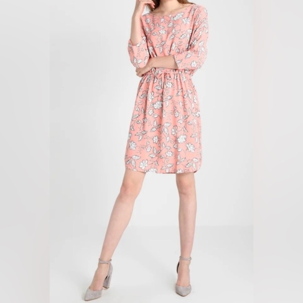 Soyaconcept Size L Blush Floral Pink Midi Dress Adjustable Waist 100% Viscose